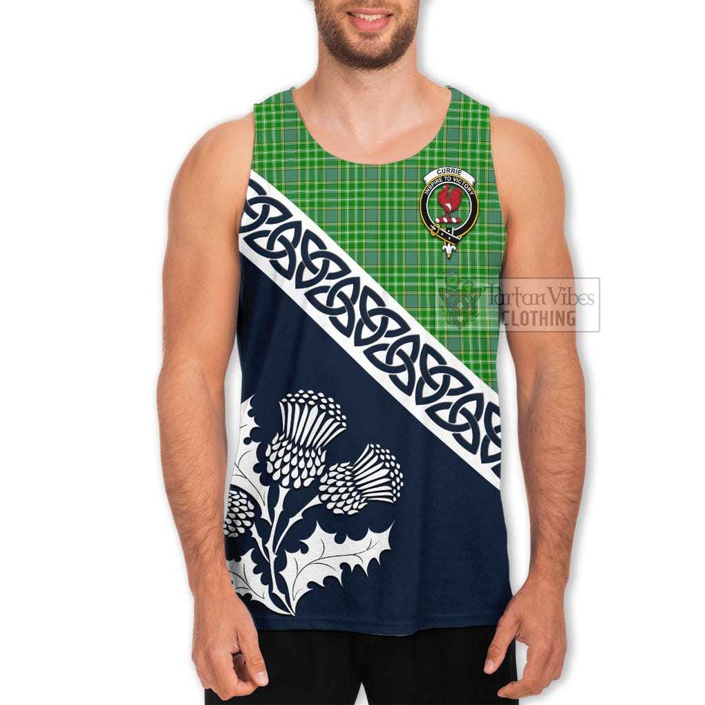 Tartan Vibes Clothing Currie Tartan Men's Tank Top Featuring Thistle and Scotland Map