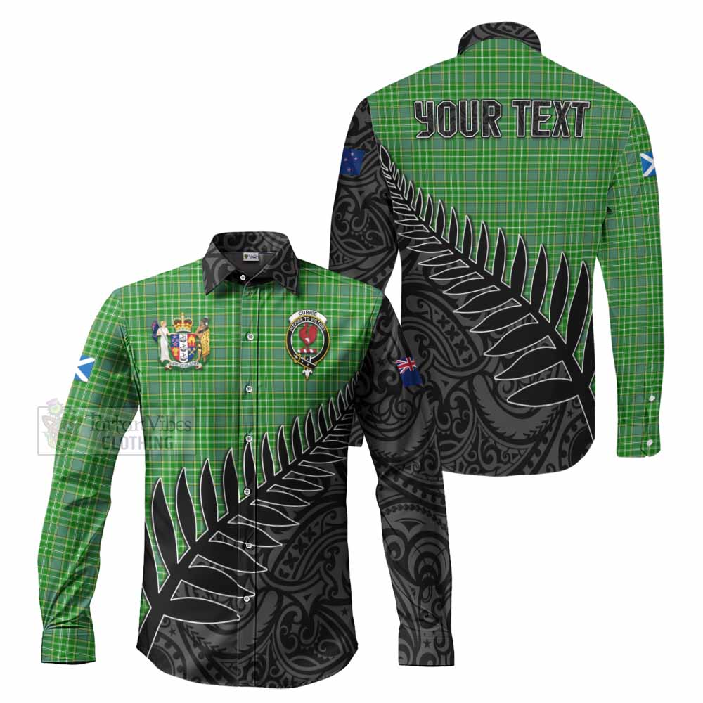 Tartan Vibes Clothing Currie Crest Tartan Long Sleeve Button Shirt with New Zealand Silver Fern Half Style