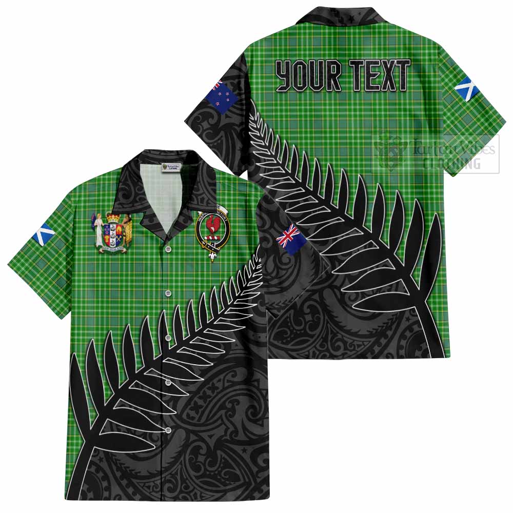 Tartan Vibes Clothing Currie Crest Tartan Short Sleeve Button Shirt with New Zealand Silver Fern Half Style