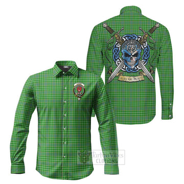 Currie Tartan Long Sleeve Button Shirt with Family Crest Celtic Skull Style