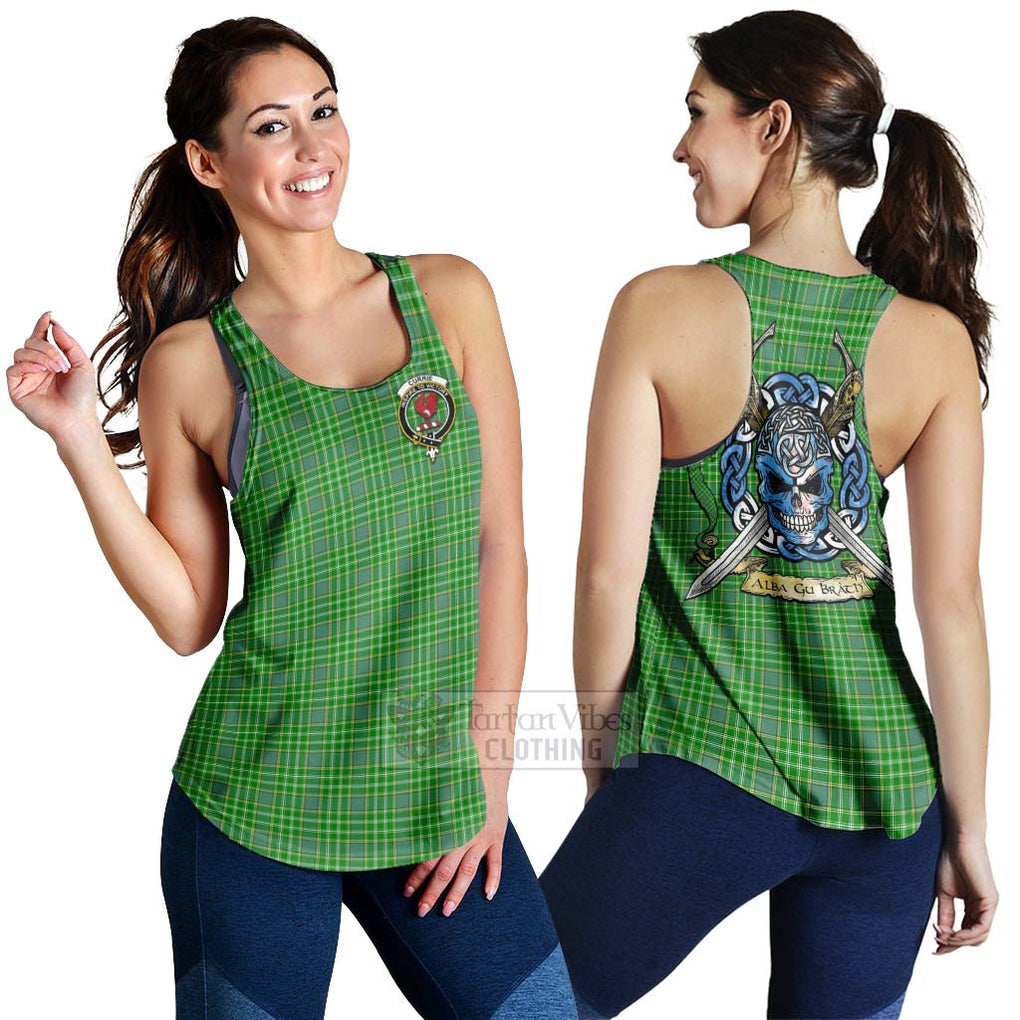 Tartan Vibes Clothing Currie Tartan Women's Racerback Tanks with Family Crest Celtic Skull Style