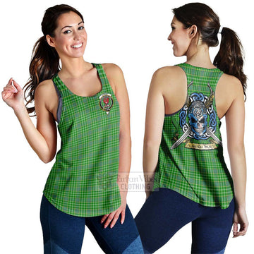 Currie Tartan Women's Racerback Tanks with Family Crest Celtic Skull Style