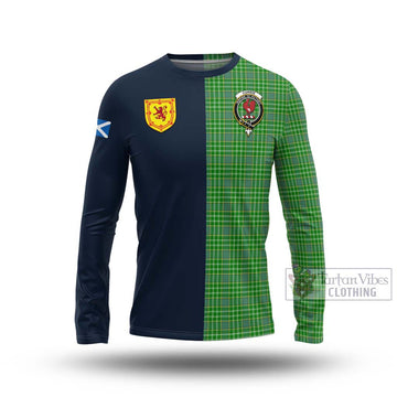 Currie Tartan Long Sleeve T-Shirt Alba with Scottish Lion Royal Arm Half Style