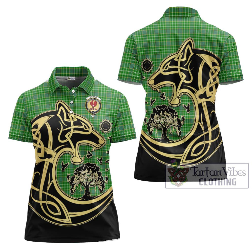 Currie Tartan Women's Polo Shirt with Family Crest Celtic Wolf Style Women - Tartanvibesclothing Shop