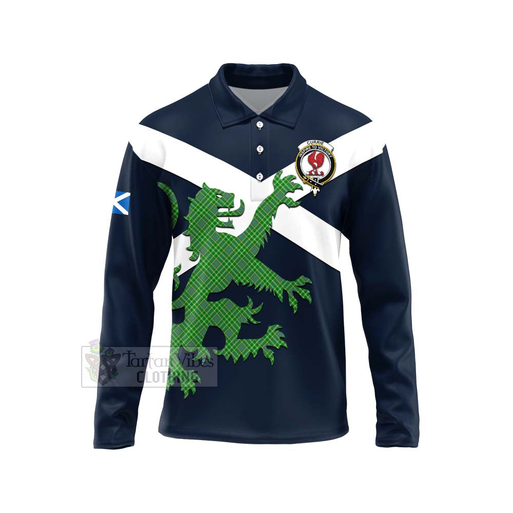 Tartan Vibes Clothing Currie Tartan Lion Rampant Long Sleeve Polo Shirt – Proudly Display Your Heritage with Alba Gu Brath and Clan Name