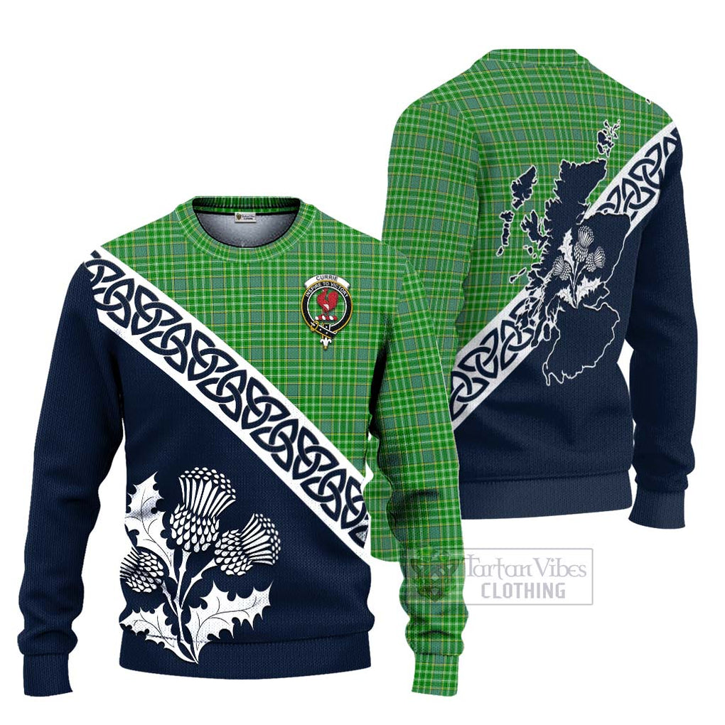 Tartan Vibes Clothing Currie Tartan Knitted Sweater Featuring Thistle and Scotland Map