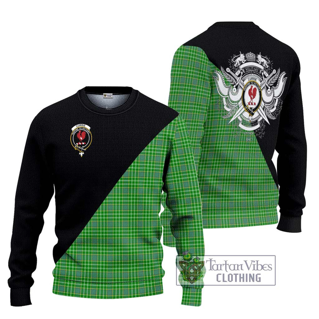 Currie Tartan Knitted Sweater with Family Crest and Military Logo Style Unisex - Tartanvibesclothing Shop