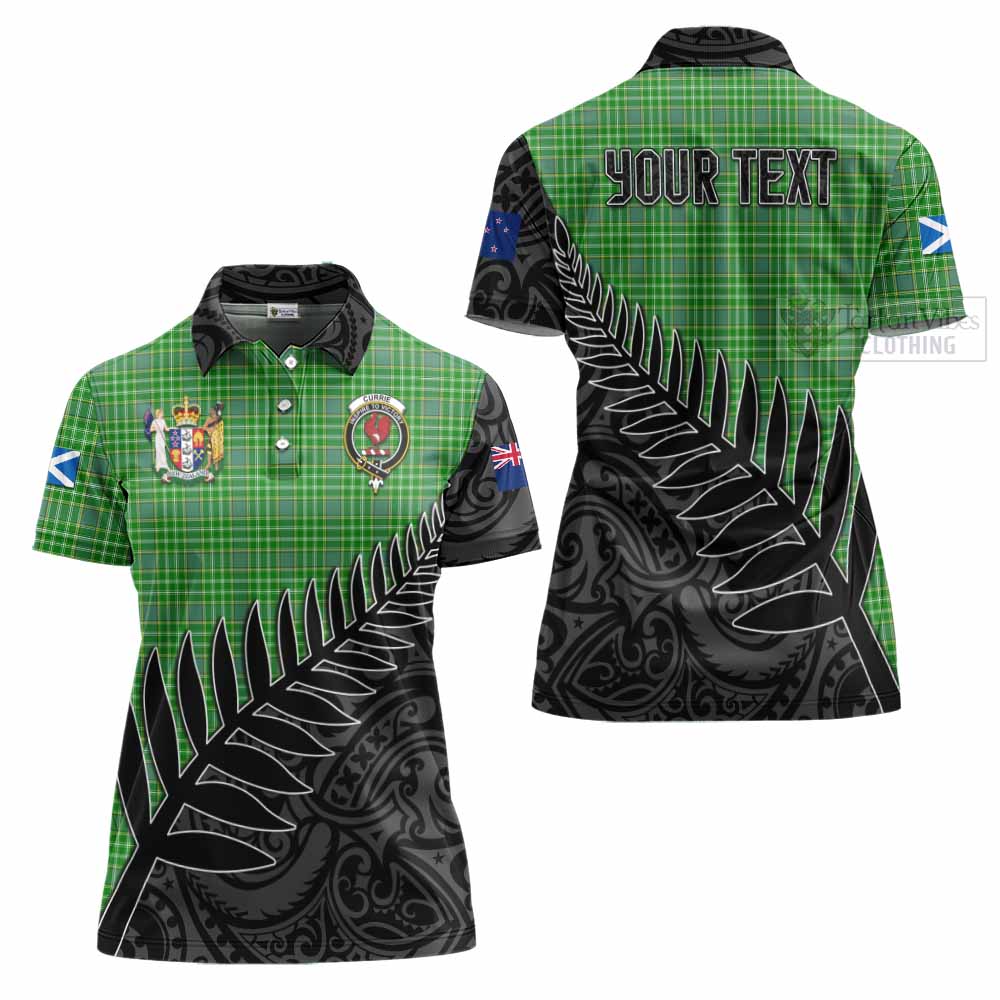 Tartan Vibes Clothing Currie Crest Tartan Women's Polo Shirt with New Zealand Silver Fern Half Style