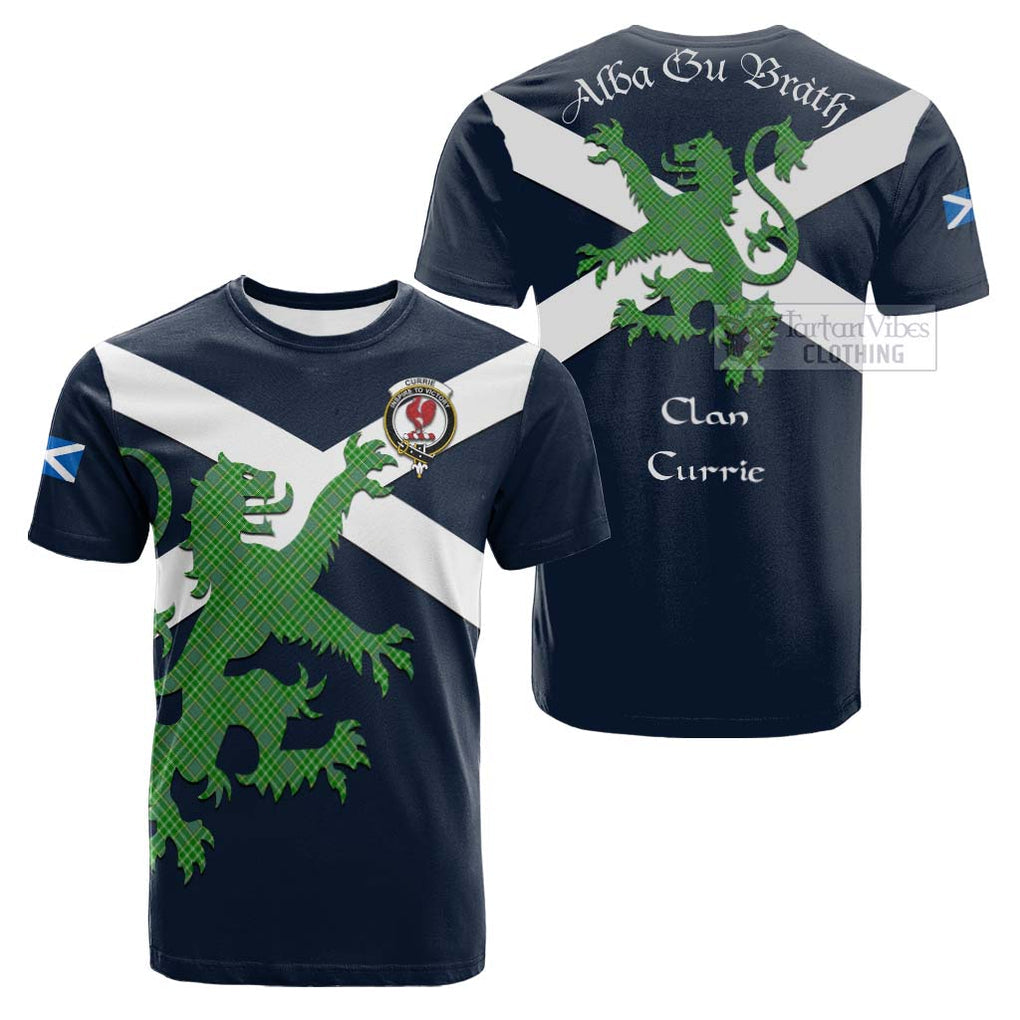 Tartan Vibes Clothing Currie Tartan Lion Rampant Cotton T-shirt – Proudly Display Your Heritage with Alba Gu Brath and Clan Name