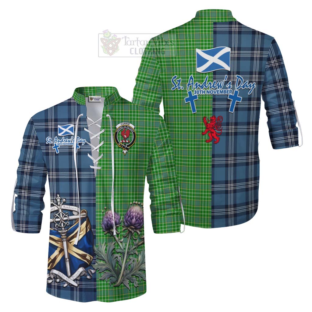 Tartan Vibes Clothing Currie Tartan Ghillie Kilt Shirt Happy St. Andrew's Day Half Tartan Style