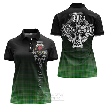 Currie Tartan Women's Polo Shirt Featuring Alba Gu Brath Family Crest Celtic Inspired