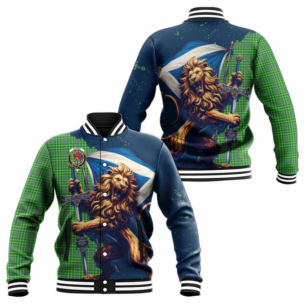 Tartan Vibes Clothing Currie Tartan Family Crest Baseball Jacket with Scottish Majestic Lion