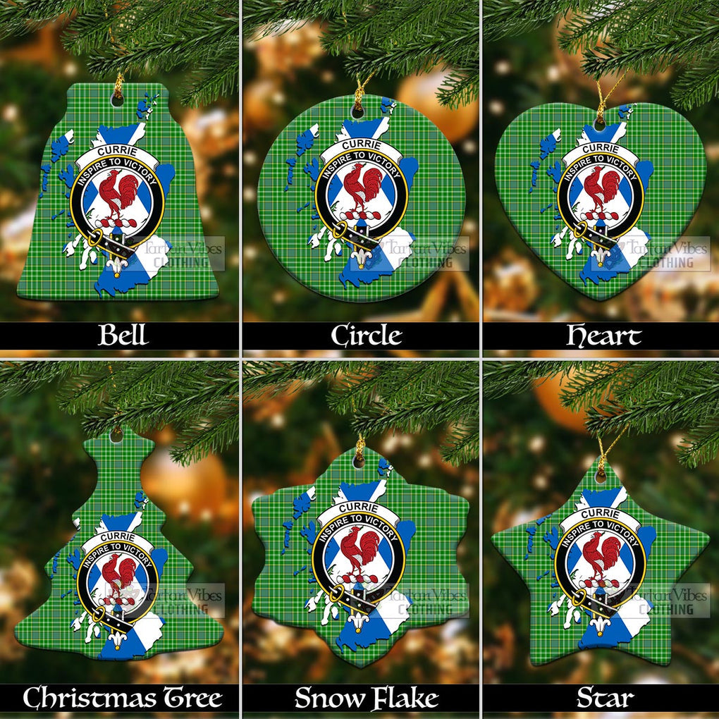 Tartan Vibes Clothing Currie Tartan Christmas Ornament with Family Crest and Scotland Map