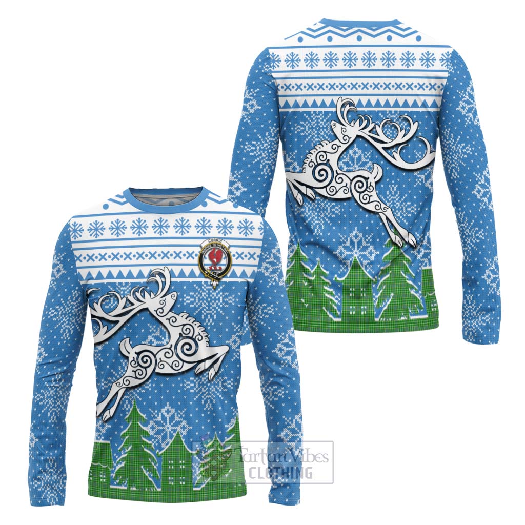 Tartan Vibes Clothing Currie Clan Christmas Long Sleeve T-Shirt Celtic Reindeer Style