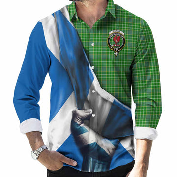 Currie Tartan Long Sleeve Button Shirt with Family Crest Scotland Patriotic Style