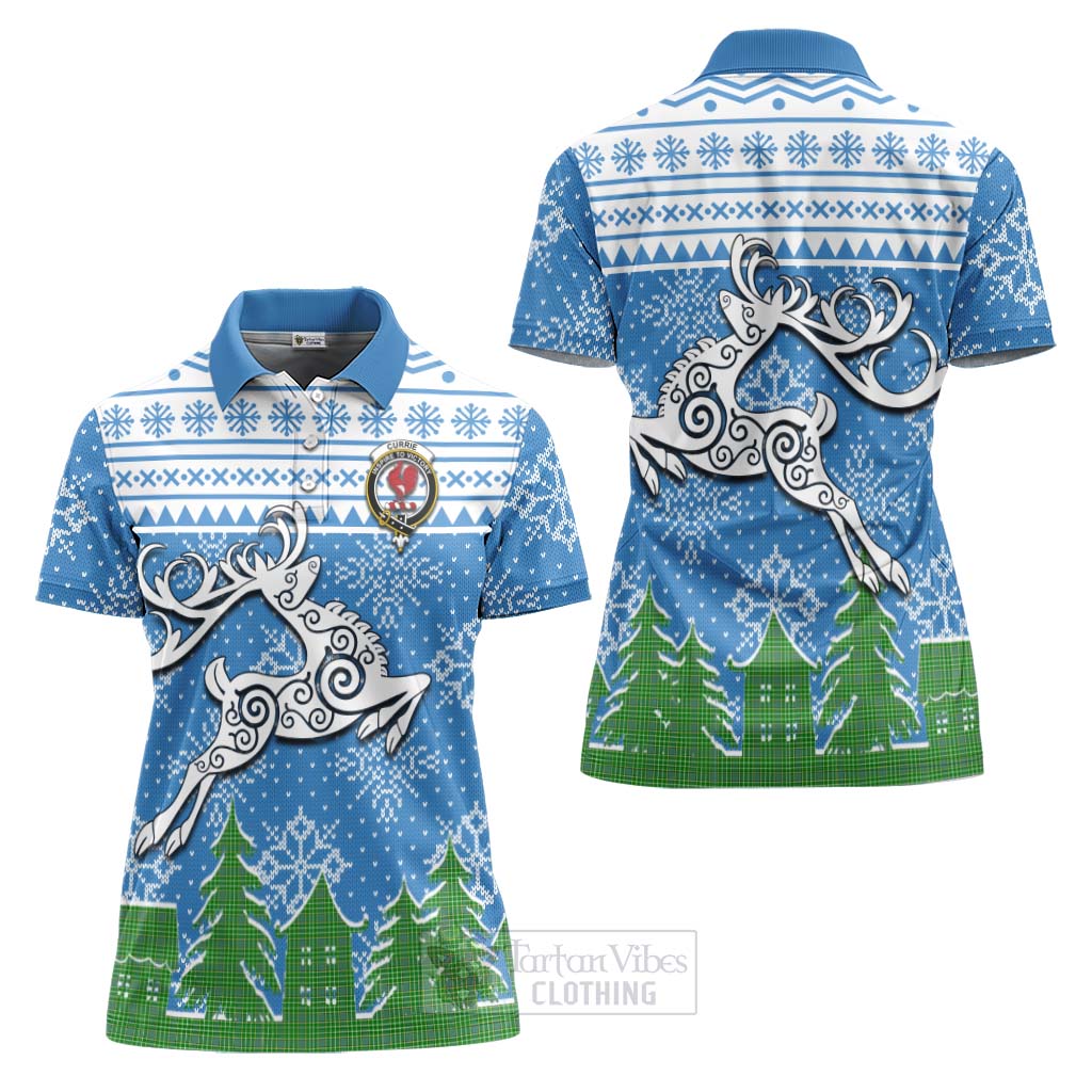 Tartan Vibes Clothing Currie Clan Christmas Women's Polo Shirt Celtic Reindeer Style