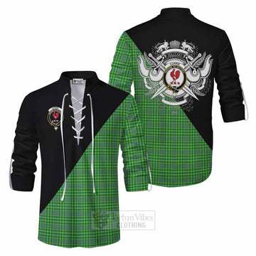 Currie Tartan Ghillie Kilt Shirt with Family Crest and Military Logo Style