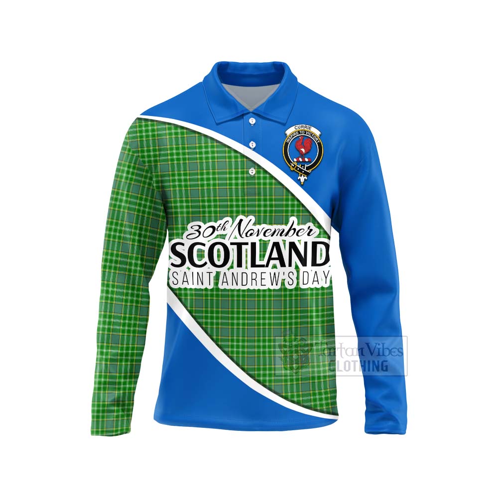 Tartan Vibes Clothing Currie Family Crest Tartan Long Sleeve Polo Shirt Celebrate Saint Andrew's Day in Style