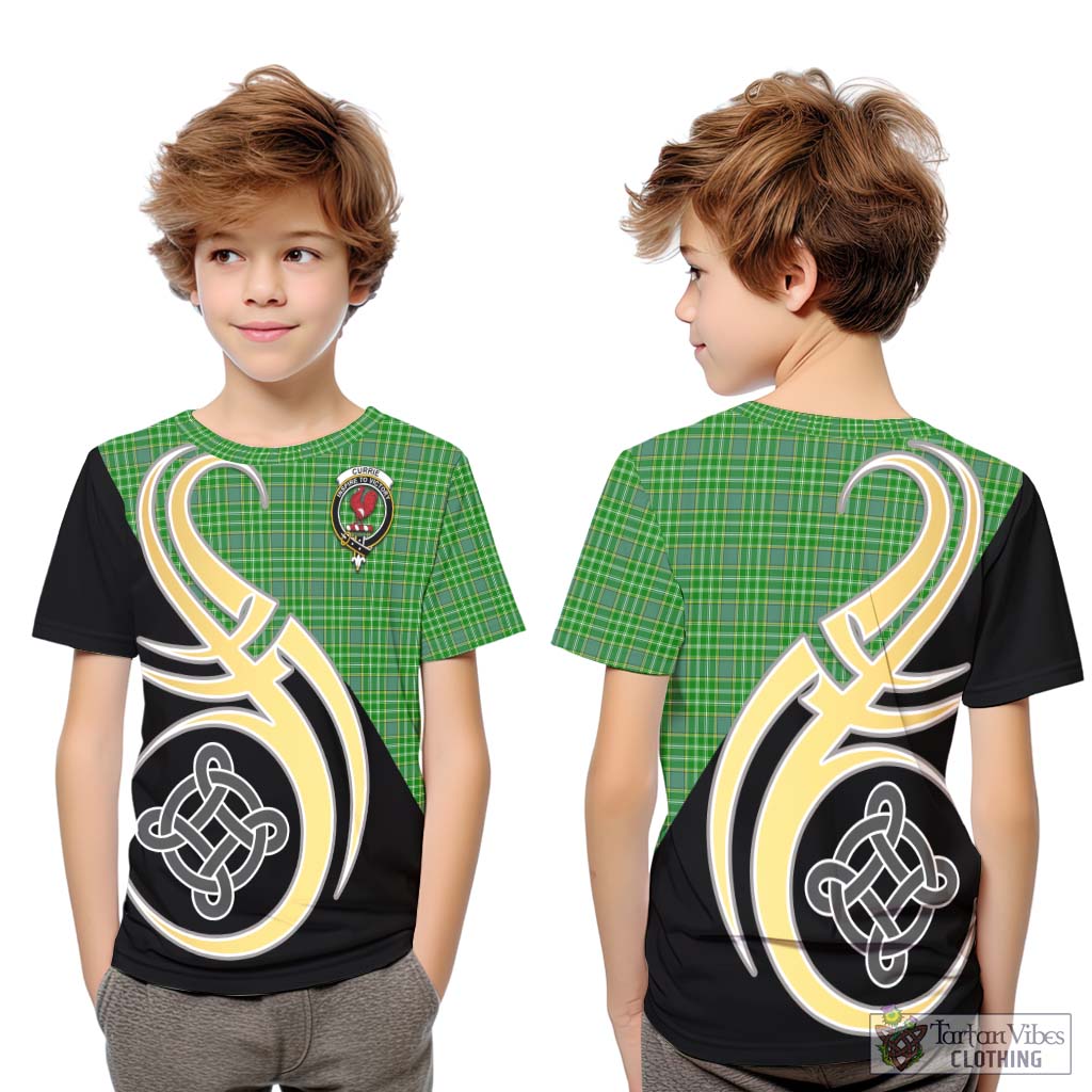 Currie Tartan Kid T-Shirt with Family Crest and Celtic Symbol Style Youth XL Size14 - Tartan Vibes Clothing