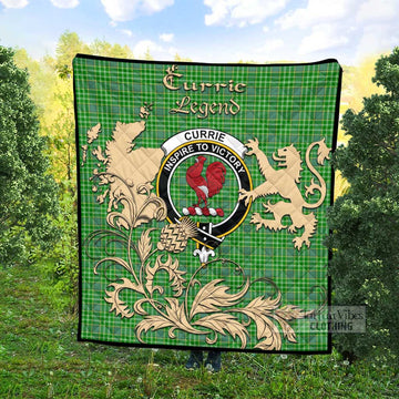 Currie Tartan Quilt with Family Crest and Scottish Symbol Style