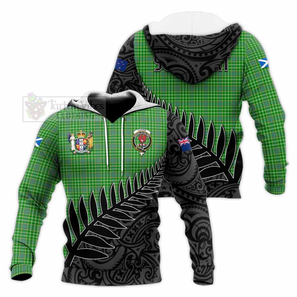 Tartan Vibes Clothing Currie Crest Tartan Knitted Hoodie with New Zealand Silver Fern Half Style