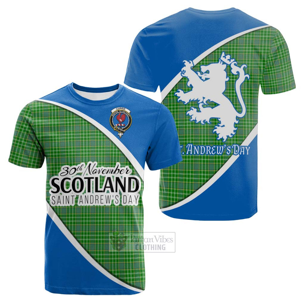 Tartan Vibes Clothing Currie Family Crest Tartan Cotton T-shirt Celebrate Saint Andrew's Day in Style