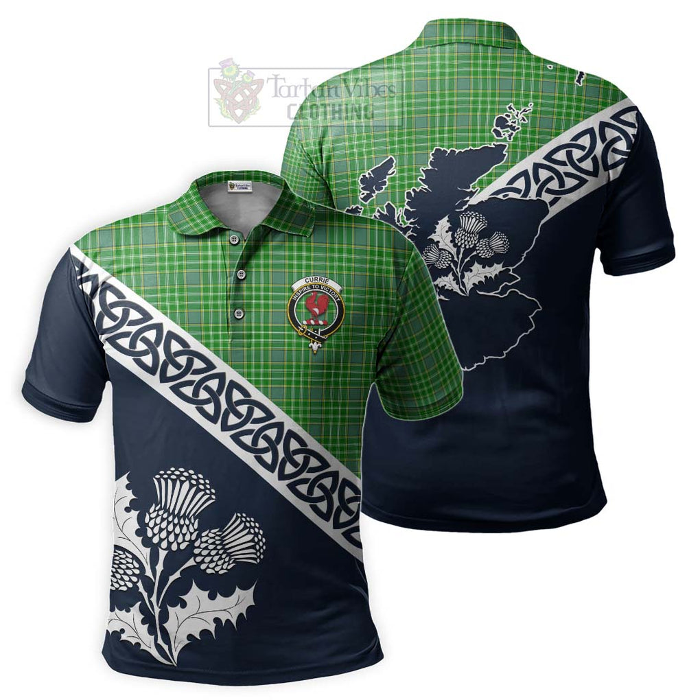 Currie Tartan Polo Shirt Featuring Thistle and Scotland Map