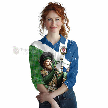 Currie Tartan Women's Casual Shirt with Family Crest Scottish Bagpiper Vibes