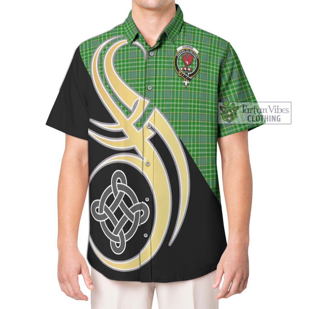 Currie Tartan Short Sleeve Button Shirt with Family Crest and Celtic Symbol Style Kid - Tartan Vibes Clothing