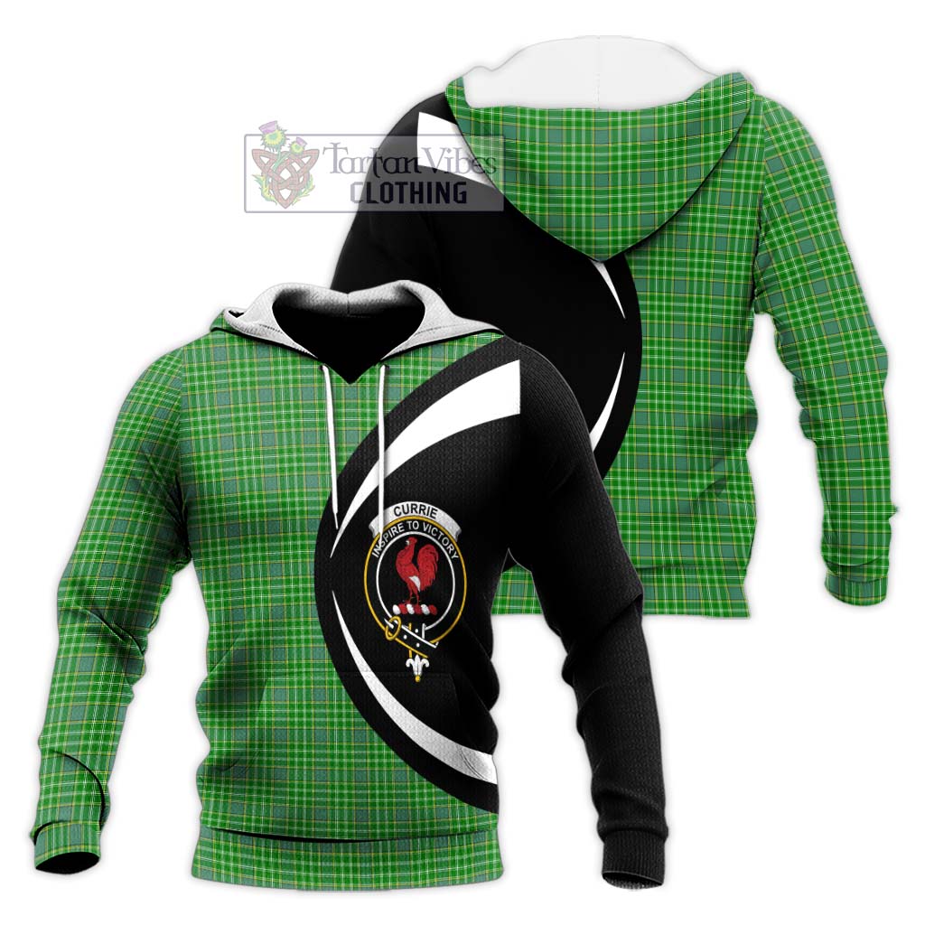 Currie Tartan Knitted Hoodie with Family Crest Circle Style Unisex Knitted Pullover Hoodie - Tartan Vibes Clothing