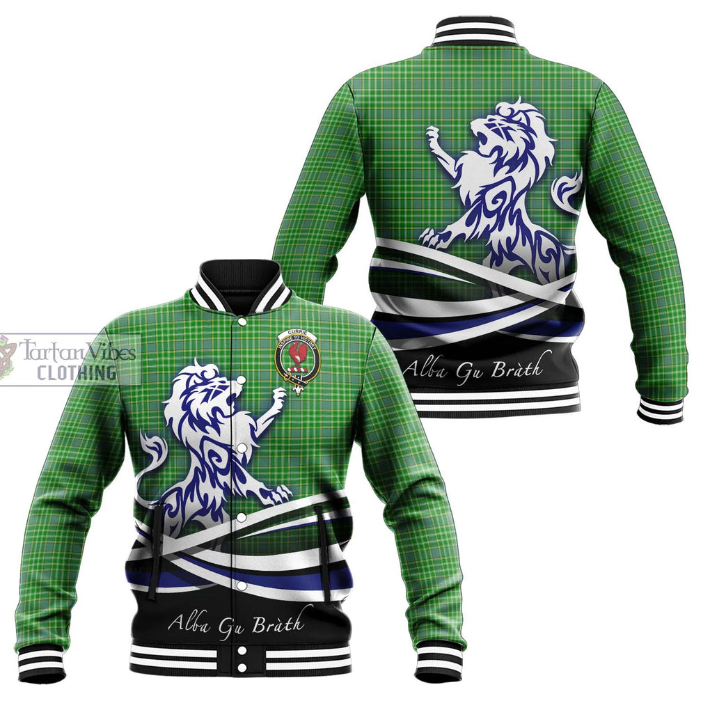 Currie Tartan Baseball Jacket with Alba Gu Brath Regal Lion Emblem Unisex - Tartanvibesclothing Shop