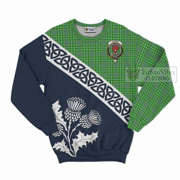 Currie Tartan Sweatshirt Featuring Thistle and Scotland Map