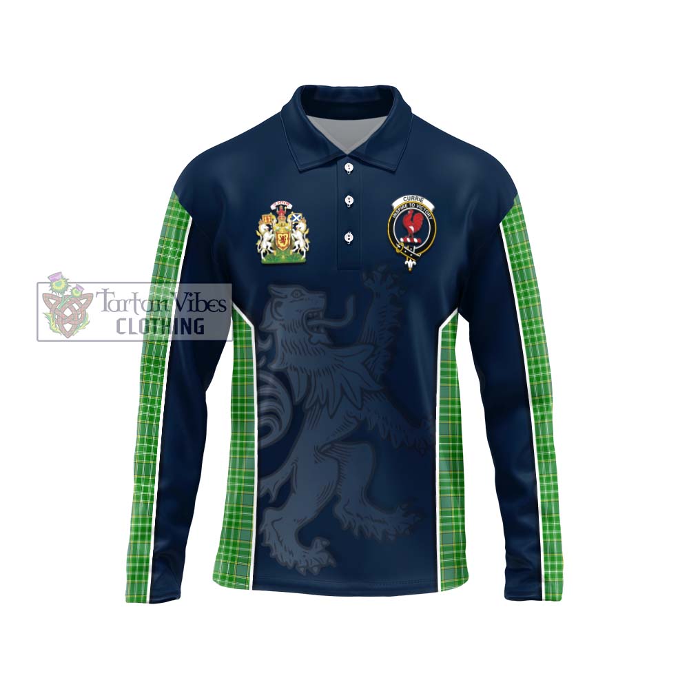 Currie Tartan Long Sleeve Polo Shirt with Family Crest and Lion Rampant Vibes Sport Style Unisex - Tartan Vibes Clothing