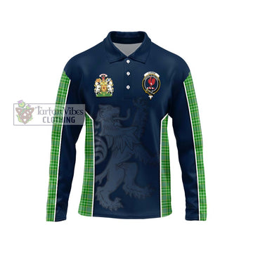 Currie Tartan Long Sleeve Polo Shirt with Family Crest and Lion Rampant Vibes Sport Style