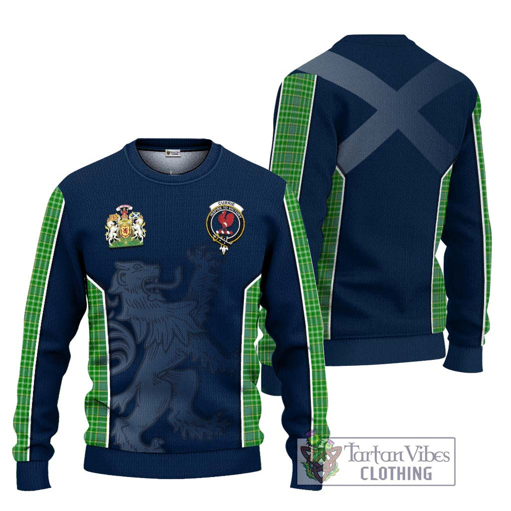 Currie Tartan Knitted Sweater with Family Crest and Lion Rampant Vibes Sport Style Unisex - Tartan Vibes Clothing