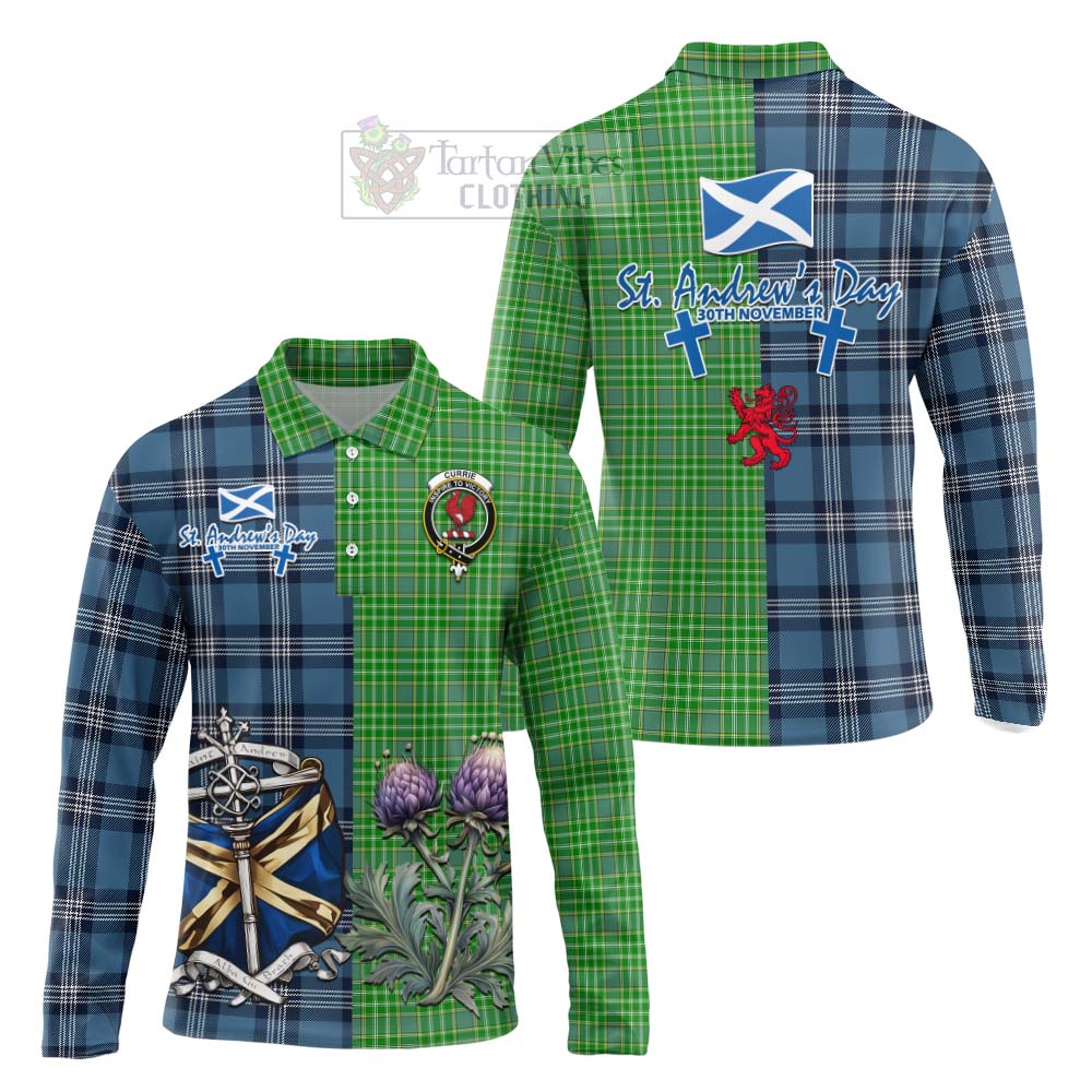 Tartan Vibes Clothing Currie Tartan Long Sleeve Polo Shirt Happy St. Andrew's Day Half Tartan Style