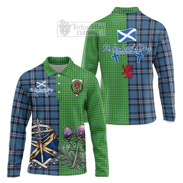 Currie Tartan Long Sleeve Polo Shirt Happy St. Andrew's Day Half Tartan Style