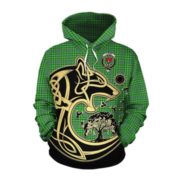 Currie Tartan Cotton Hoodie with Family Crest Celtic Wolf Style Pullover Hoodie XS - Tartan Vibes Clothing