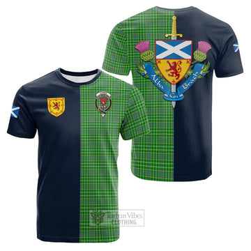 Currie Tartan Cotton T-shirt Alba with Scottish Lion Royal Arm Half Style