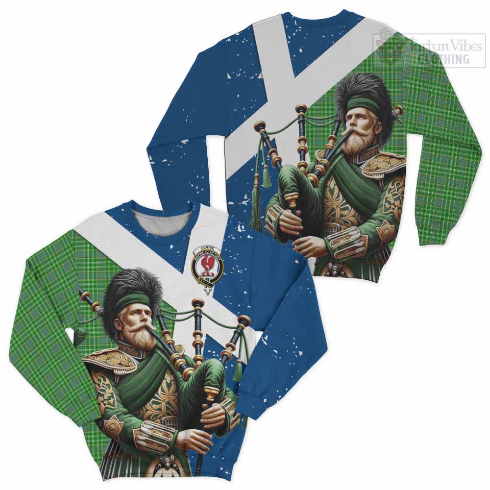 Currie Tartan Sweatshirt with Family Crest Scottish Bagpiper Vibes Unisex - Tartan Vibes Clothing