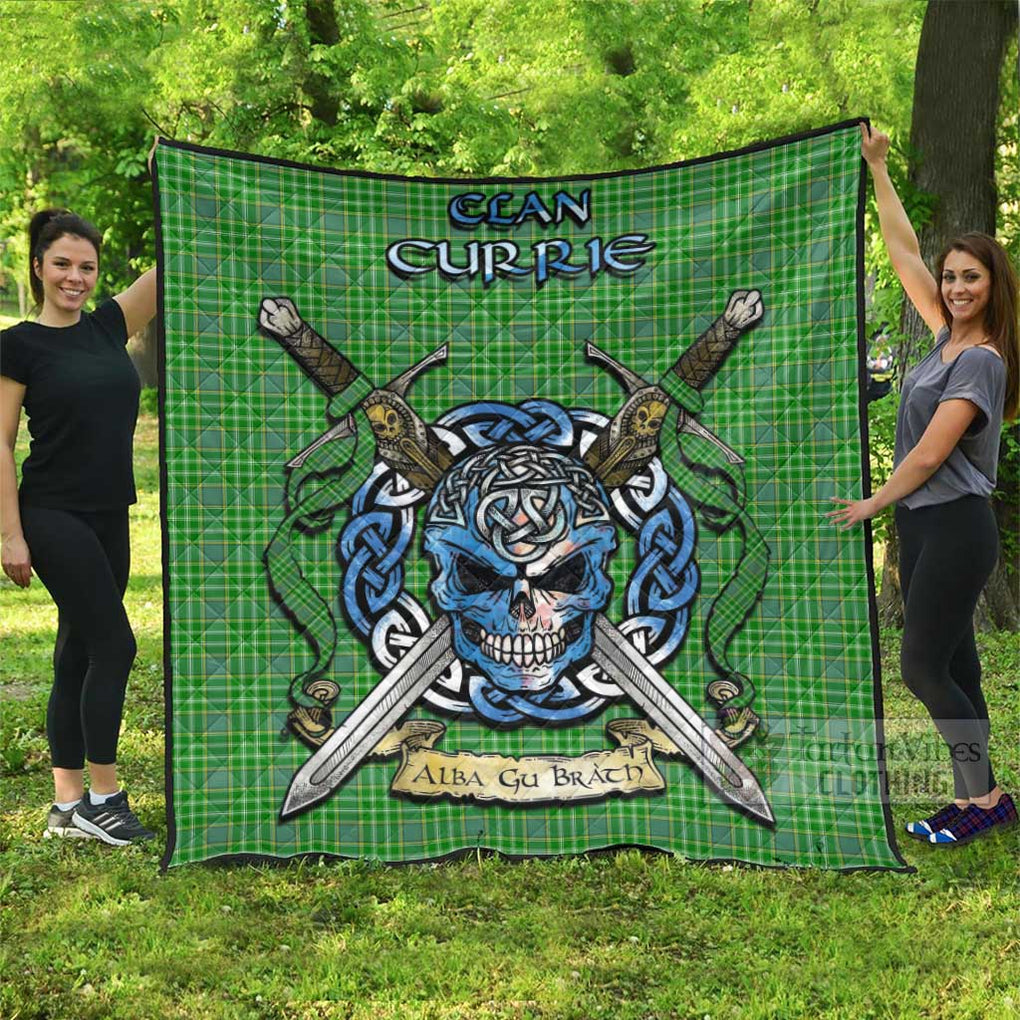 Tartan Vibes Clothing Currie Tartan Quilt with Celtic Skull Alba Gu Brath Style