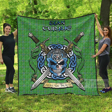 Currie Tartan Quilt with Celtic Skull Alba Gu Brath Style