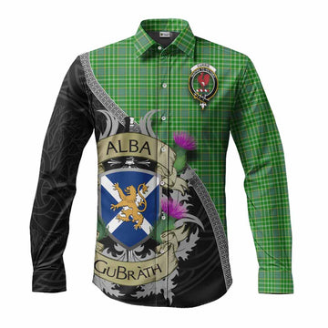 Currie Tartan Family Crest Long Sleeve Button Shirt Lion Rampant Royal Thistle Shield Celtic Inspired Men's Shirt S - Tartan Vibes Clothing