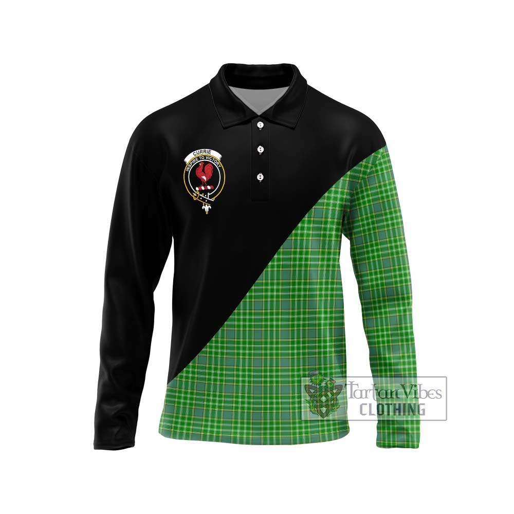 Currie Tartan Long Sleeve Polo Shirt with Family Crest and Military Logo Style Unisex - Tartanvibesclothing Shop