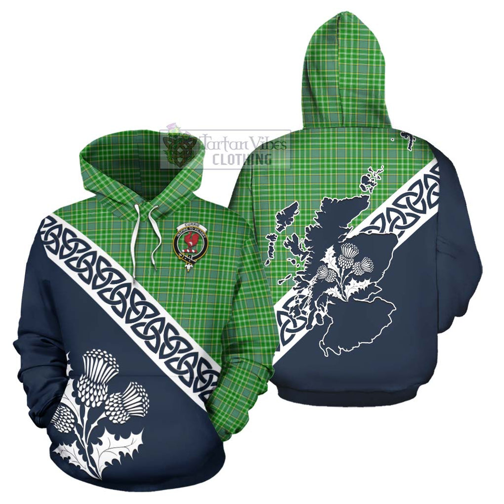 Tartan Vibes Clothing Currie Tartan Hoodie Featuring Thistle and Scotland Map