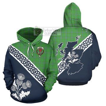 Currie Tartan Hoodie Featuring Thistle and Scotland Map