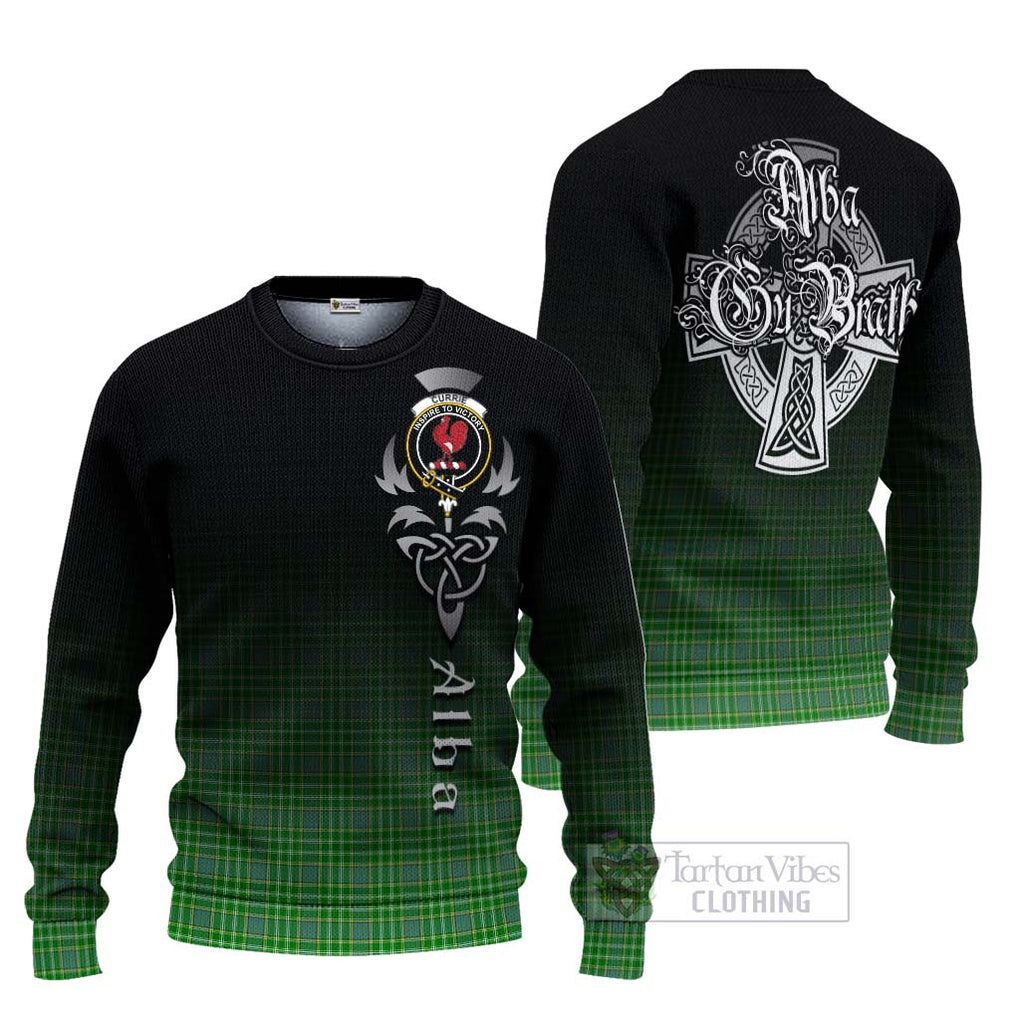 Tartan Vibes Clothing Currie Tartan Knitted Sweater Featuring Alba Gu Brath Family Crest Celtic Inspired