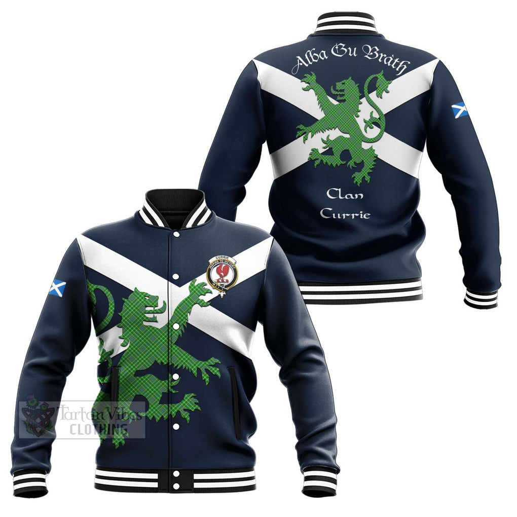 Tartan Vibes Clothing Currie Tartan Lion Rampant Baseball Jacket – Proudly Display Your Heritage with Alba Gu Brath and Clan Name