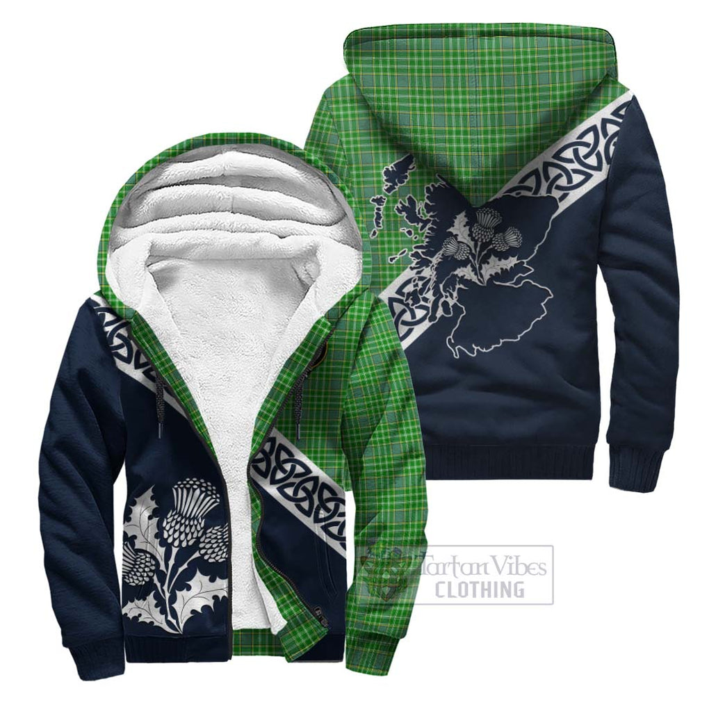 Tartan Vibes Clothing Currie Tartan Sherpa Hoodie Featuring Thistle and Scotland Map