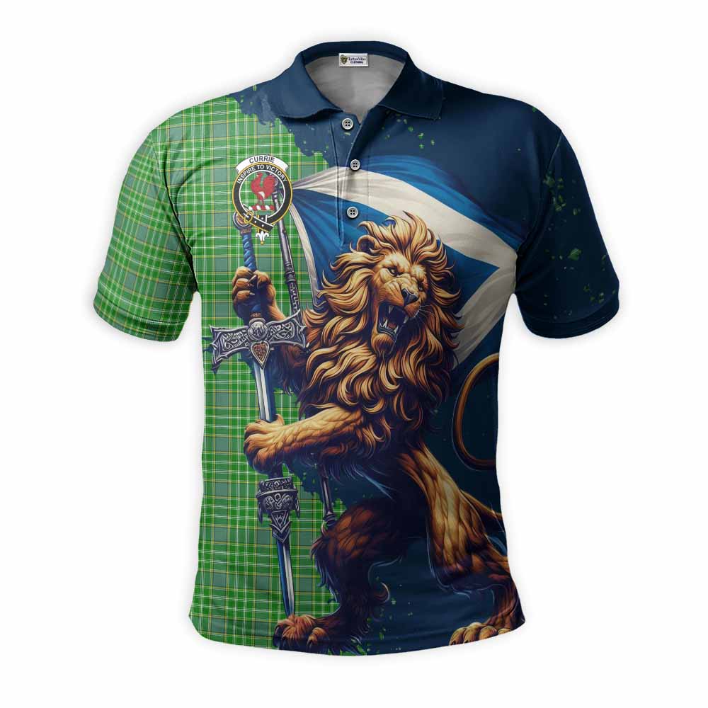 Tartan Vibes Clothing Currie Tartan Family Crest Men's Polo Shirt with Scottish Majestic Lion